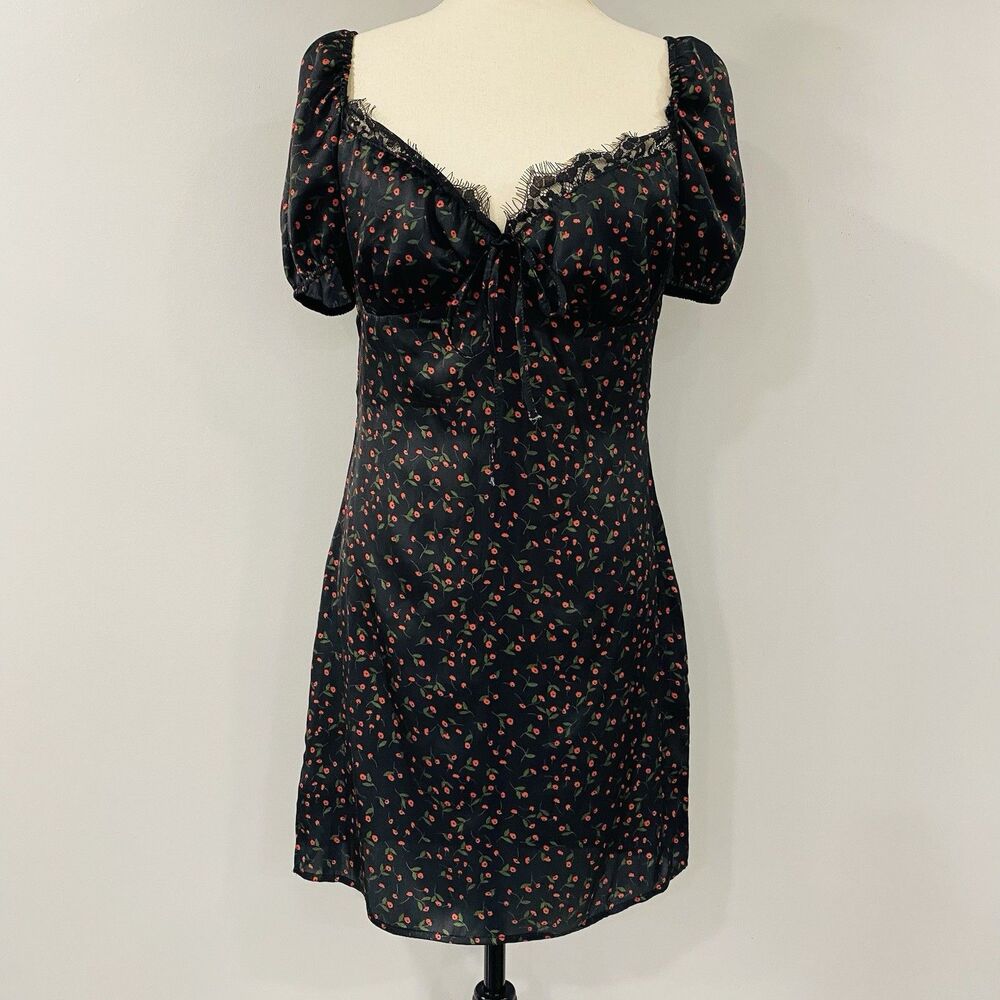 Y2K Koco & K London 8 Black Red Poppy Gypsy Milkmaid Wench Mini Whimsigoth Dress